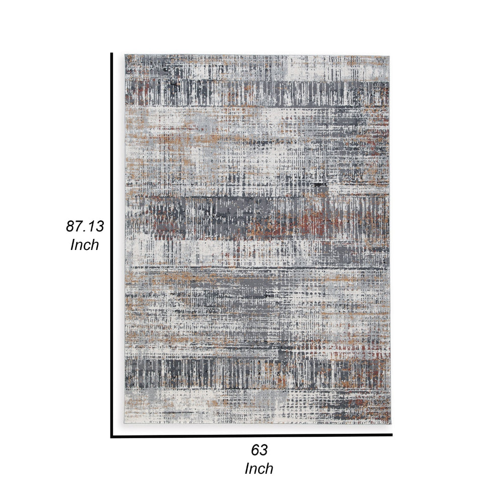 Tenr 5 x 7 Medium Area Rug, Machine Woven Abstract Pattern, Gray Polyester By Casagear Home