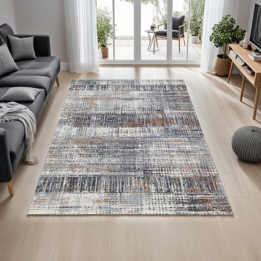Ashley Tenr 5 x 7 Medium Area Rug, Abstract Pattern, Gray Polyester