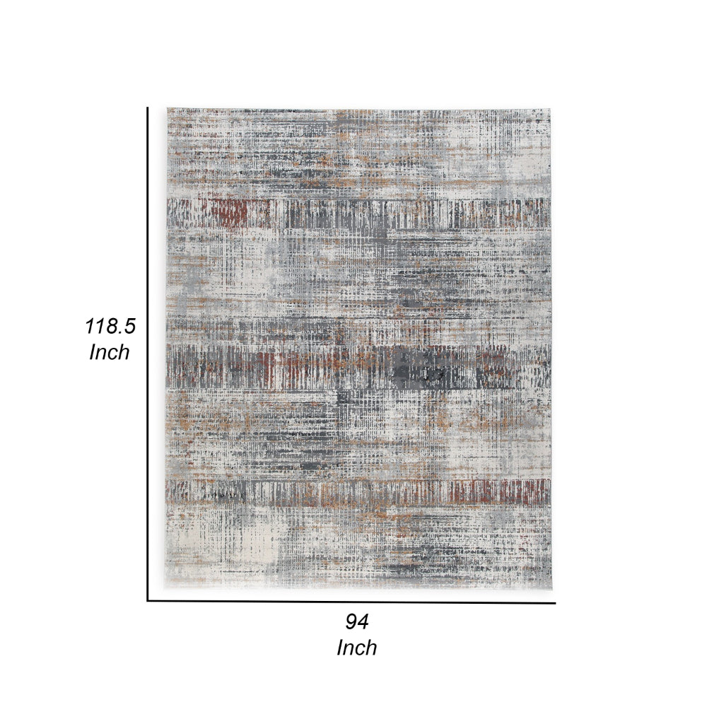Tenr 8 x 10 Medium Area Rug, Machine Woven Abstract Pattern, Gray Polyester By Casagear Home