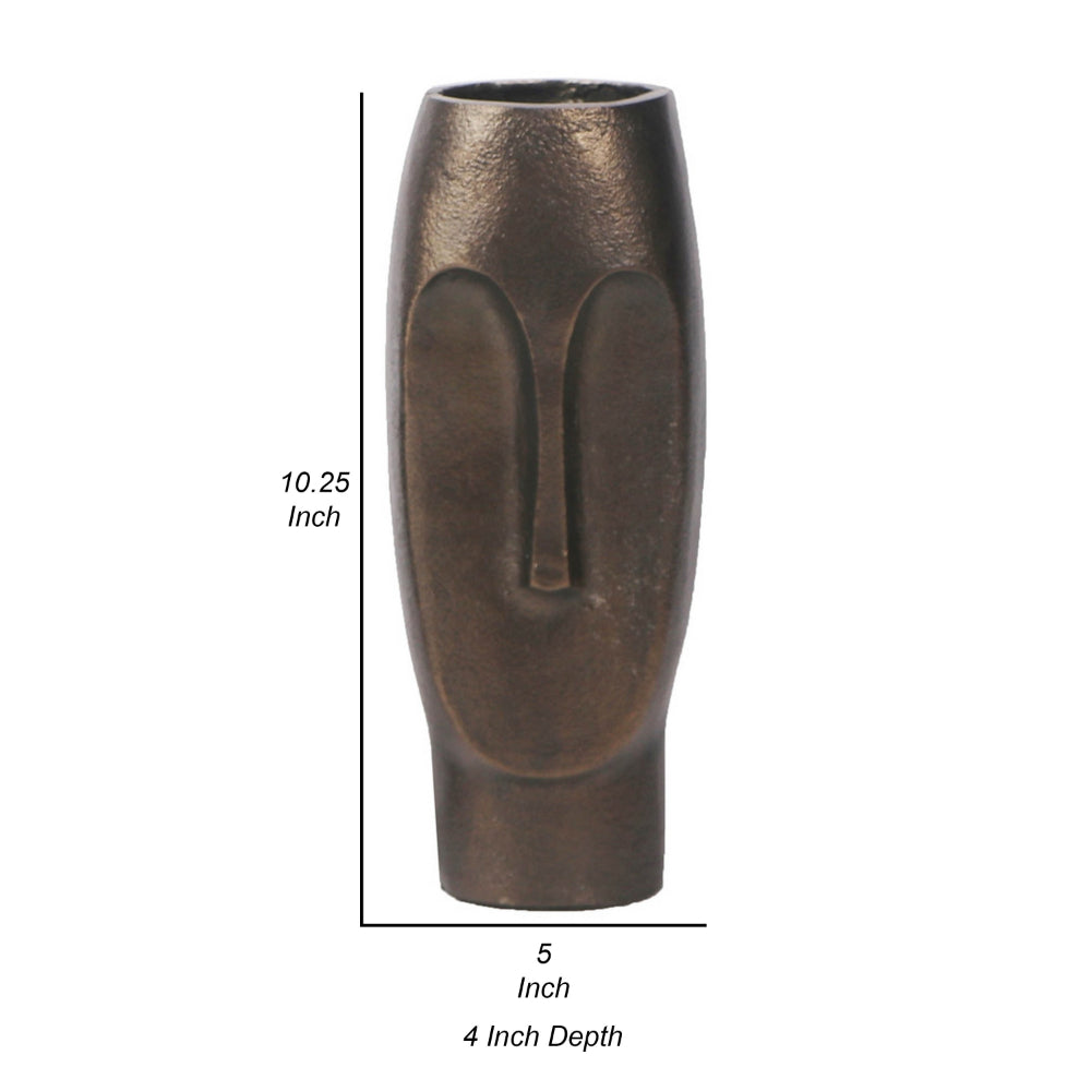 Anea Flower Vase, Face Design, Pedestal Base, Textured Bronze Finish By Casagear Home