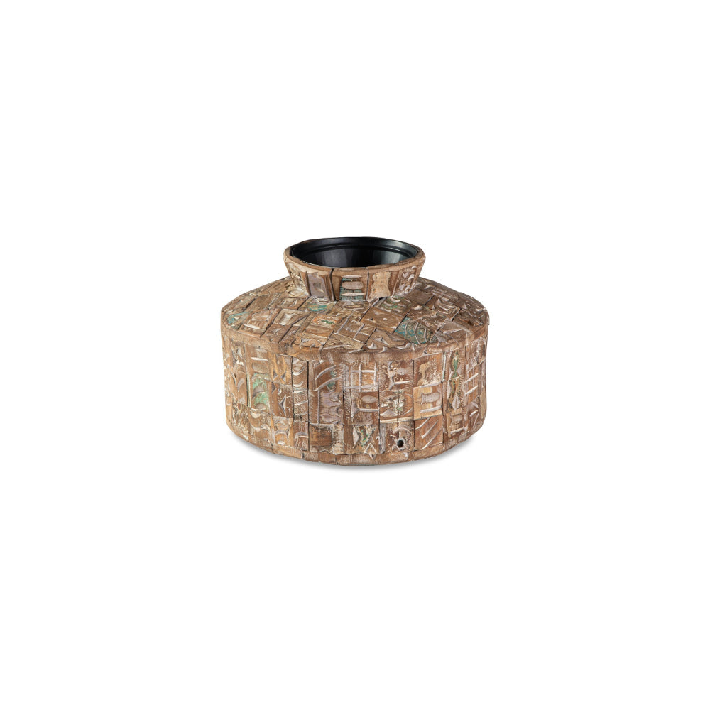 Ashley Meti 13" Accent Flower Vase, Decorative Black Brown Wood