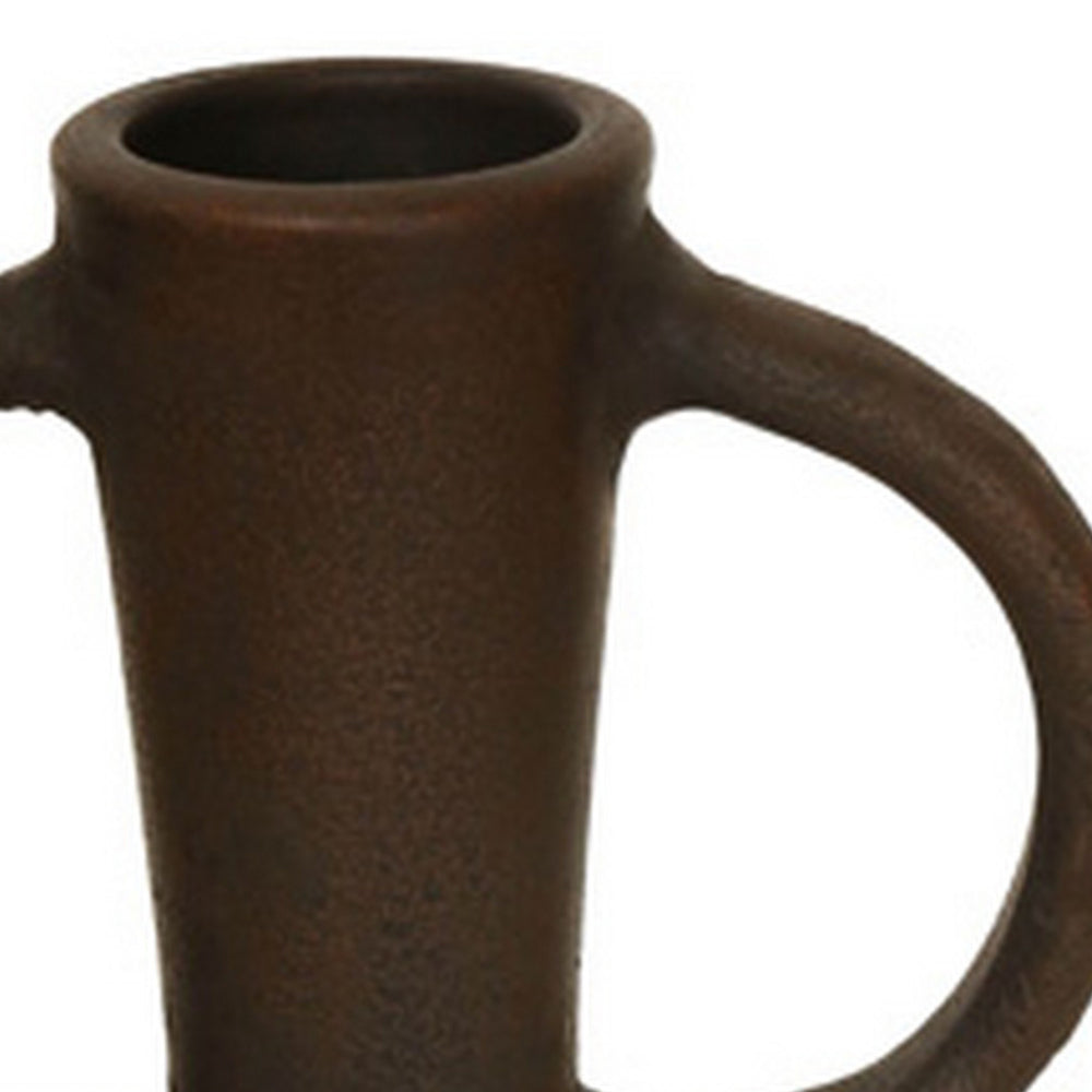 Adea Flower Vase, Antique Style Amphora Shape, Thin Neck, Brown Terracotta By Casagear Home