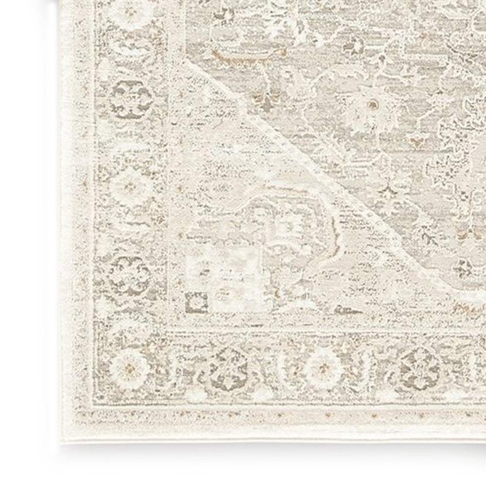 Wei 8 x 10 Large Area Rug, Persian Inspired Medallion Motif, Ivory Beige By Casagear Home