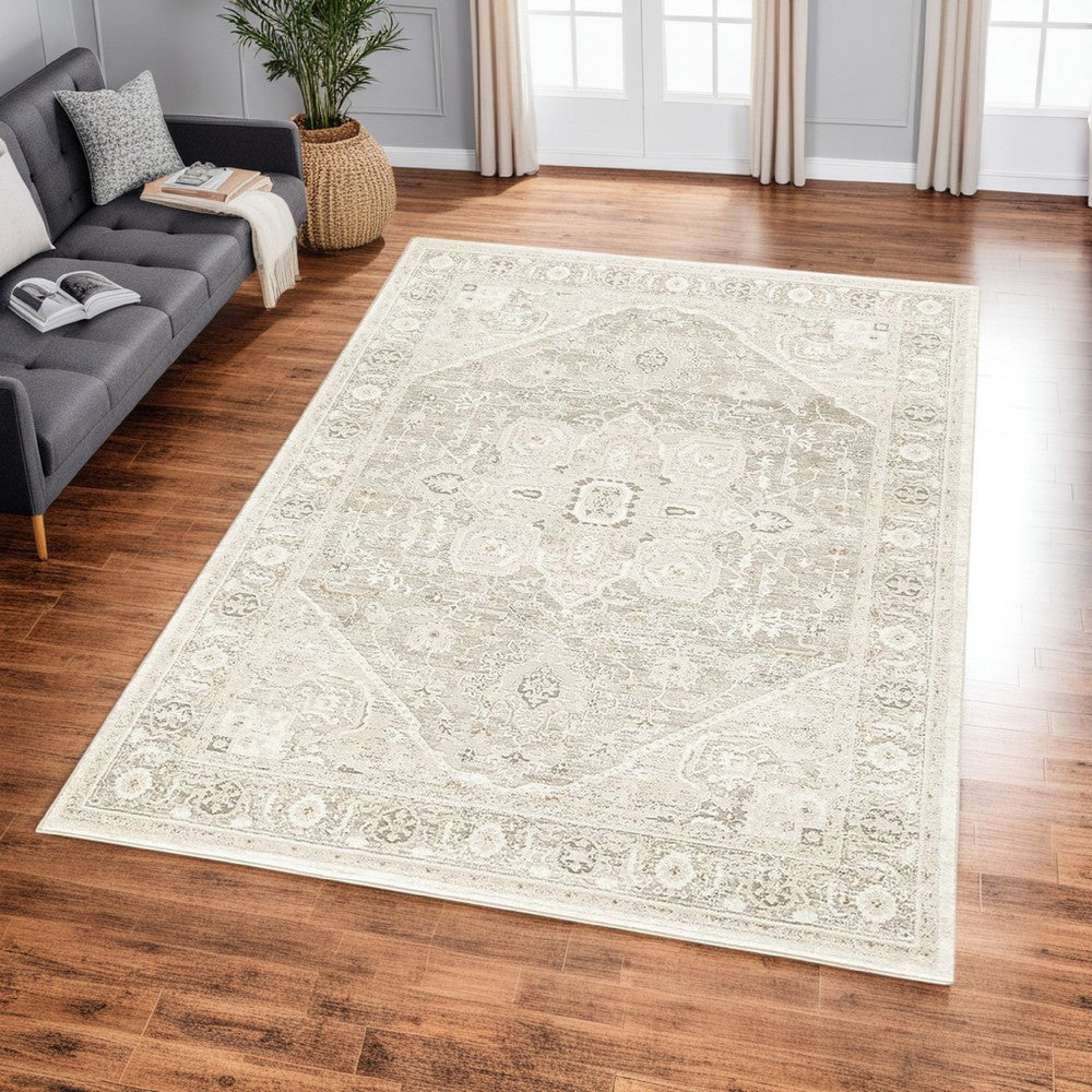 Ashley Wei 8 x 10 Large Area Rug, Persian Medallion Motif, Beige