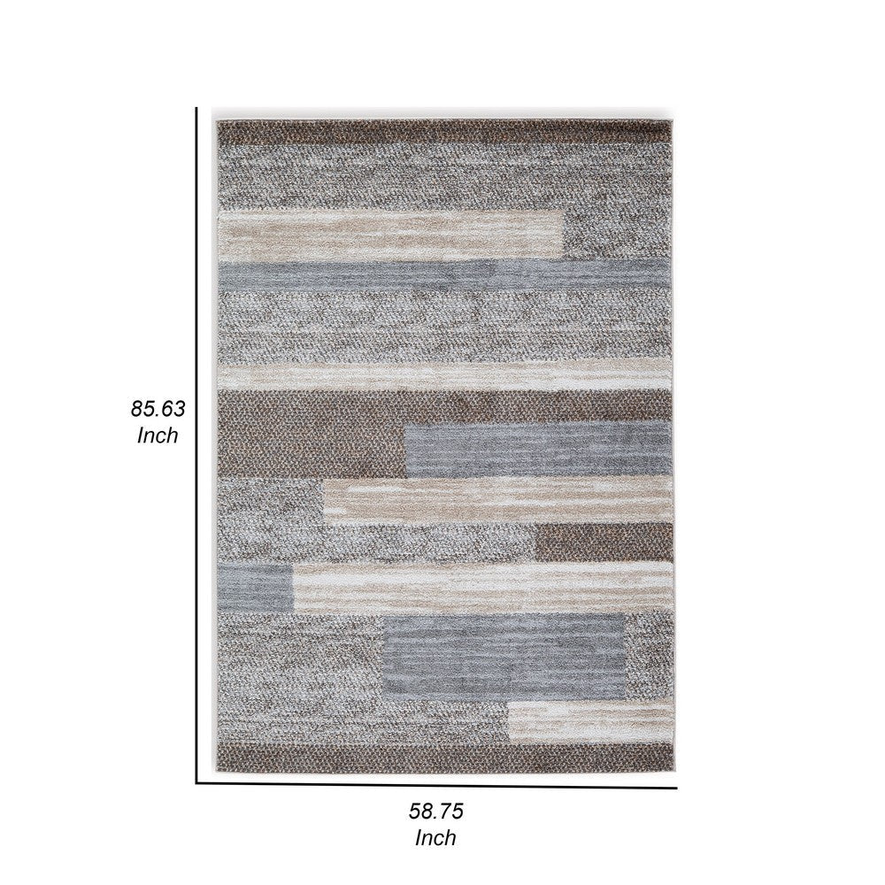 Ashley Beny 5 x 7 Medium Area Rug Abstract Striped Gray and Cream