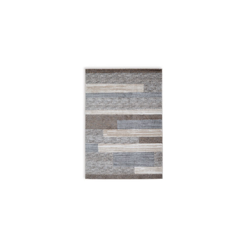 Ashley Beny 5 x 7 Medium Area Rug Abstract Striped Gray and Cream