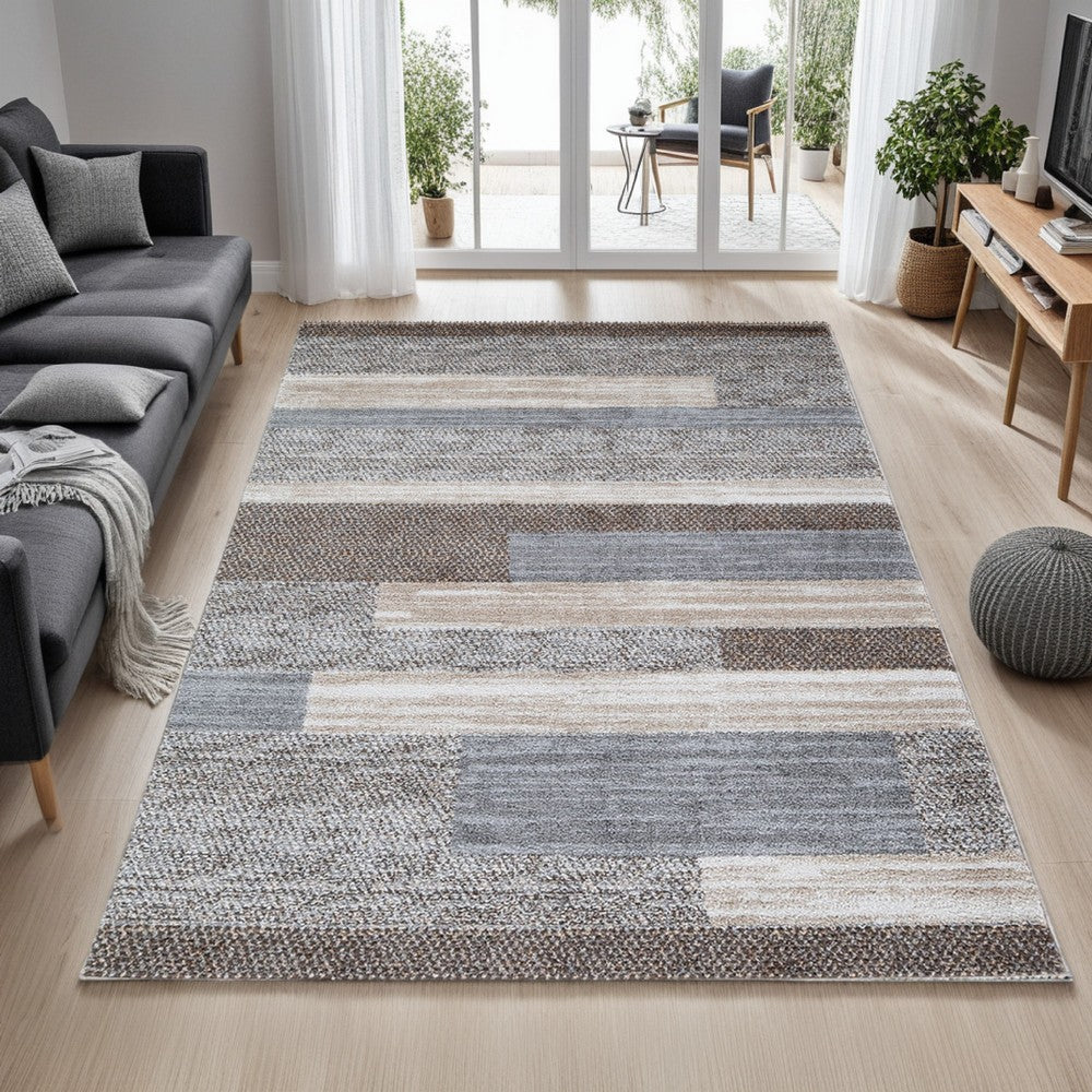 Ashley Beny 8 x 10 Large Area Rug, Abstract Stripe Pattern, Gray