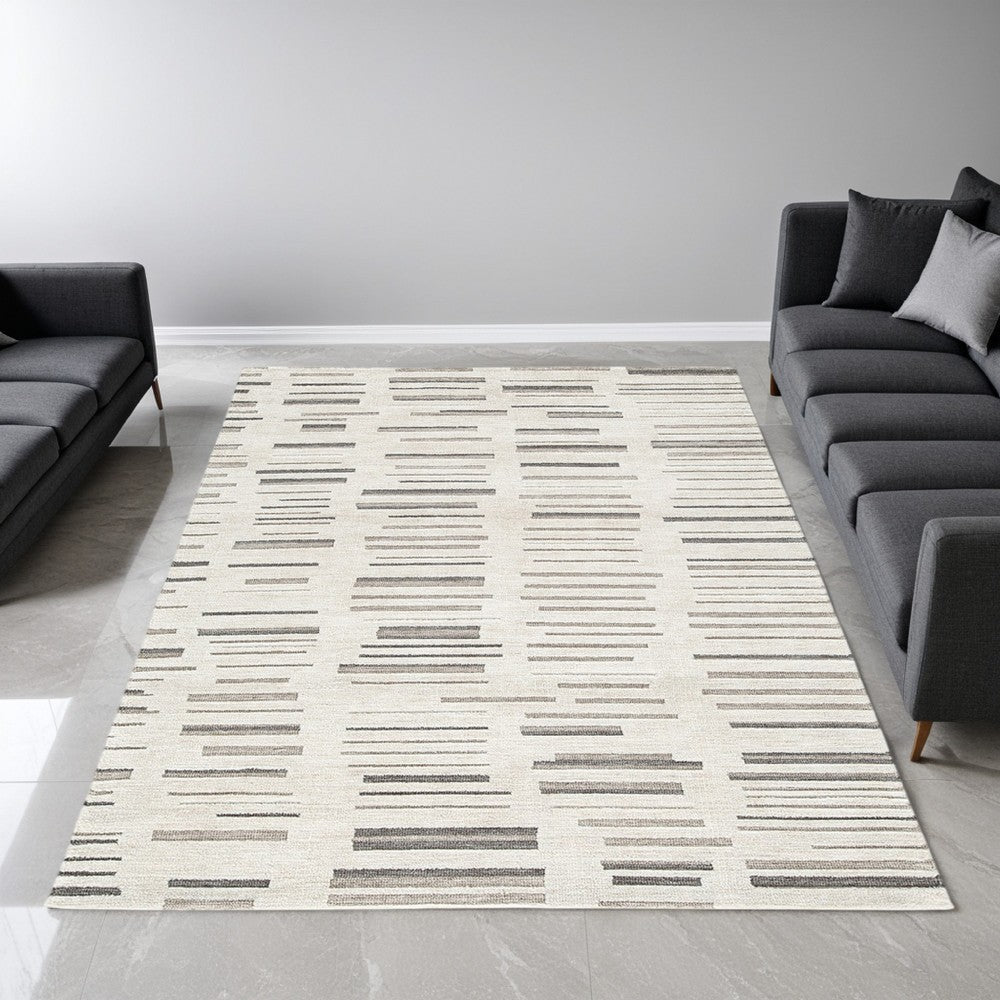 Ashley Meaw 5 x 7 Medium Area Rug, Abstract Stripe Design, Ivory