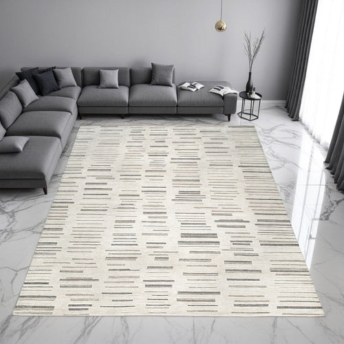 Ashley Meaw 8 x 10 Large Area Rug, Abstract Stripe Design, Ivory
