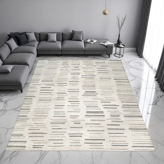 Ashley Meaw 8 x 10 Large Area Rug, Abstract Stripe Design, Ivory