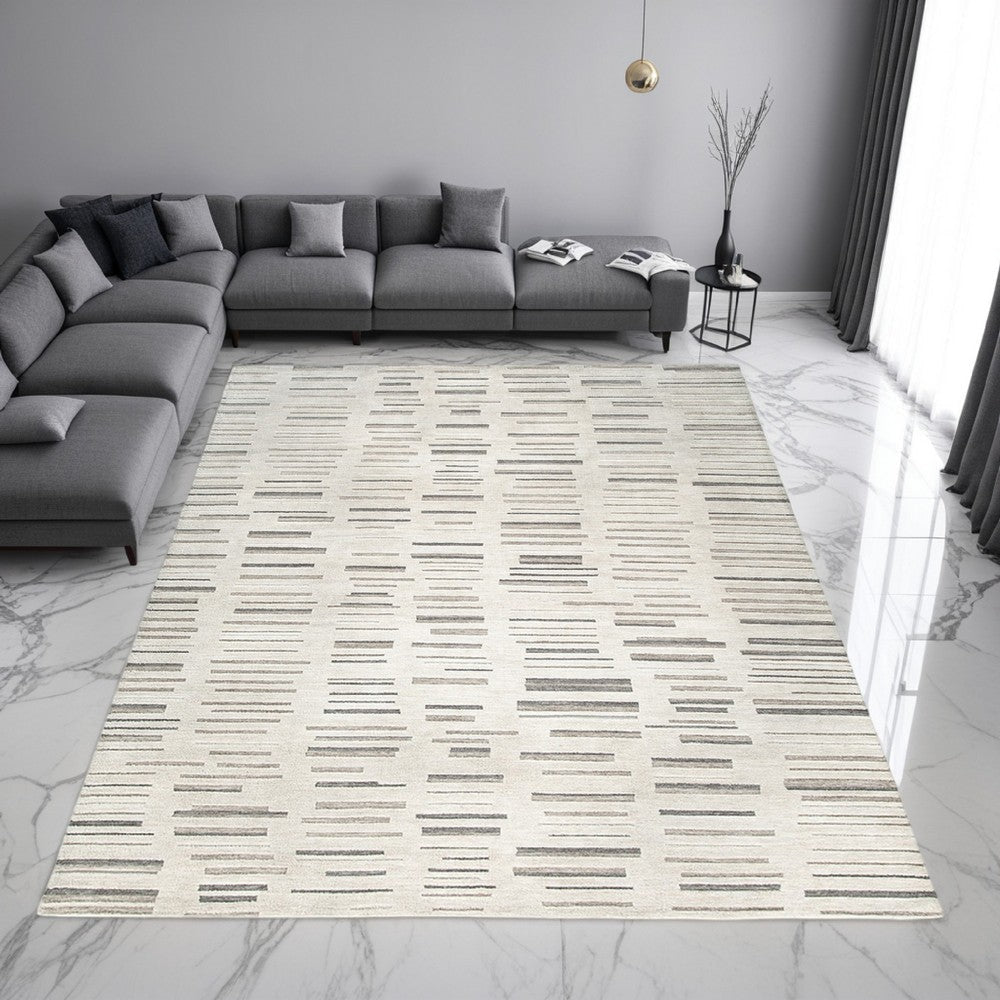 Ashley Meaw 8 x 10 Large Area Rug, Abstract Stripe Design, Ivory
