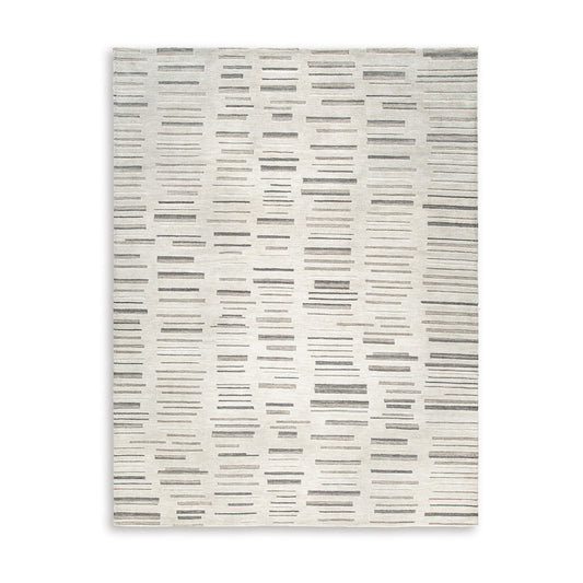 Meaw 8 x 10 Large Area Rug, Abstract Stripe Design, Ivory Gray Polyester By Casagear Home