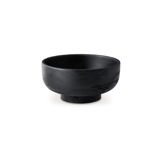 Nya 12 Inch Tabletop Decorative Bowl, Pedestal Round Base, Black Wood By Casagear Home