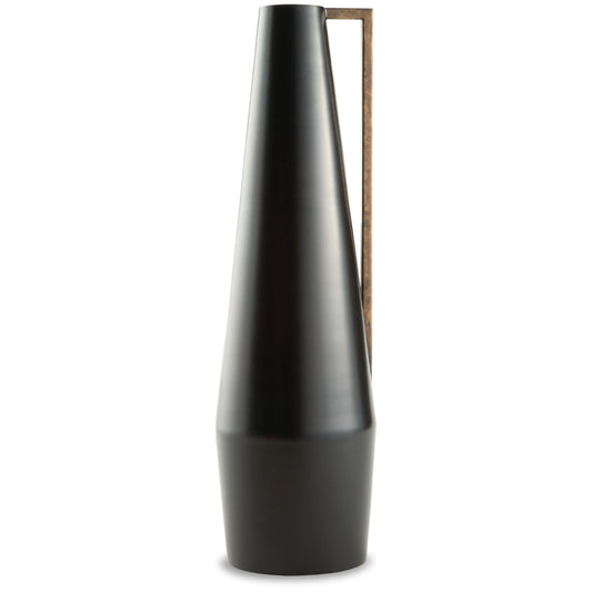 Ezra 20 Inch Decorative Flower Vase, Gold Handle, Angular Black Metal By Casagear Home