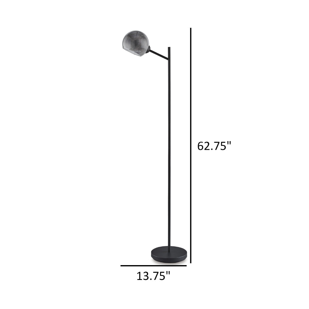 Bane 63 Inch Floor Lamp, Retro Smokey Black Glass Shade, Round Metal Base By Casagear Home