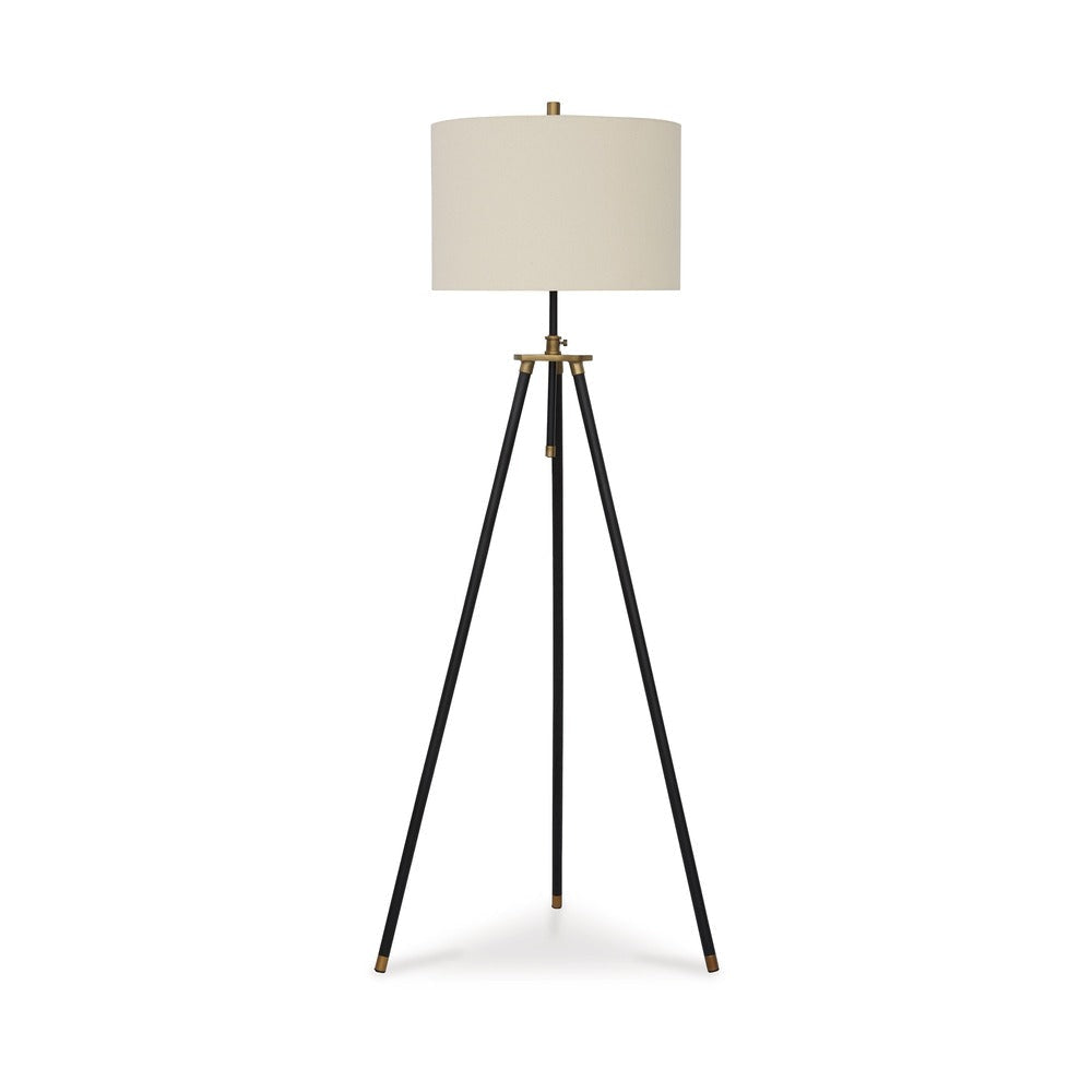 Ashley Egan 71’’ Floor Lamp White Drum Shade Brown Tripod Base BM318308