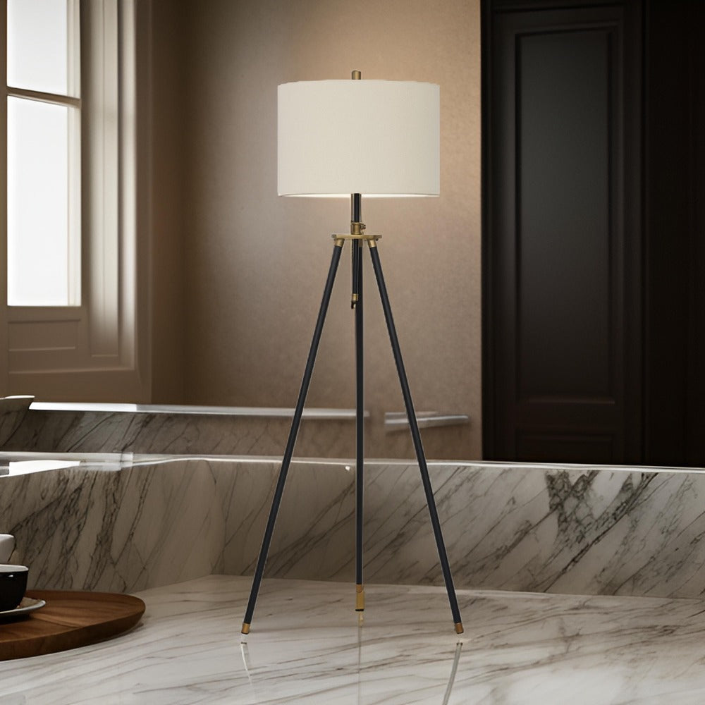 Ashley Egan 71" Floor Lamp, White Drum Shade, Brown Tripod Base