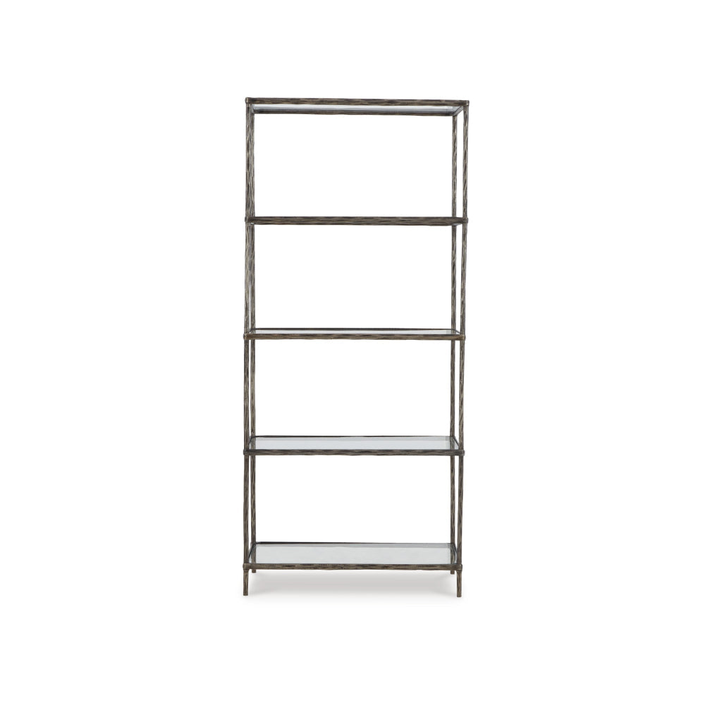 Dalie 73 Inch Bookcase 5 Tier Open Clear Glass Shelves Gray Aluminum By Casagear Home BM318309