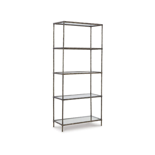 Dalie 73 Inch Bookcase, 5 Tier Open Clear Glass Shelves, Gray Aluminum By Casagear Home