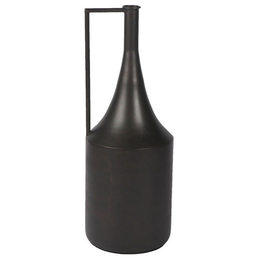Toly 20 Inch Flower Vase, Industrial Angular Handle, Distressed Brown By Casagear Home