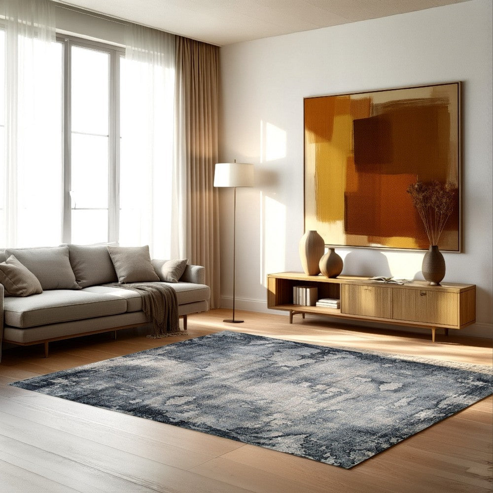 Ashley Richard 8 x 11 Area Rug, Blue, Gray Polyester, Latex Backing