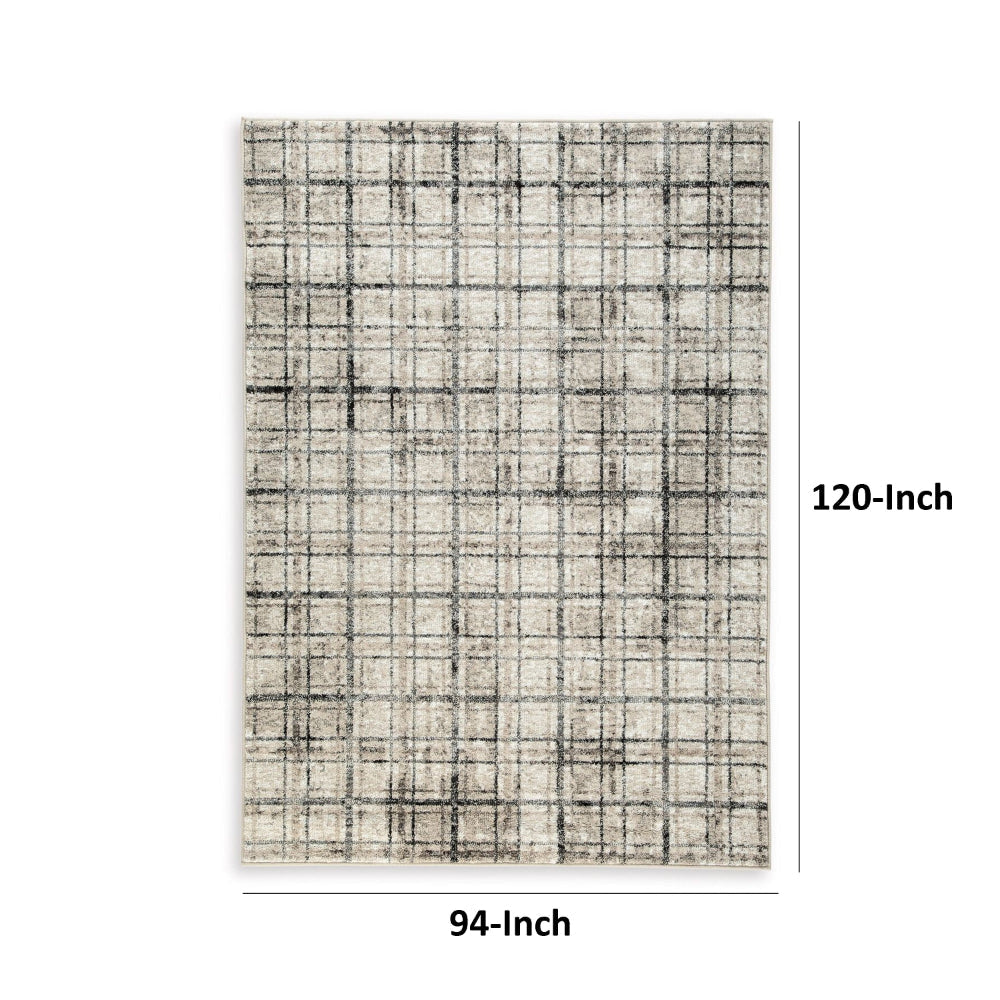 Jess 8 x 10 Area Rug Soft Pile Cream Brown Plaid Stripes Latex Back By Casagear Home BM318322