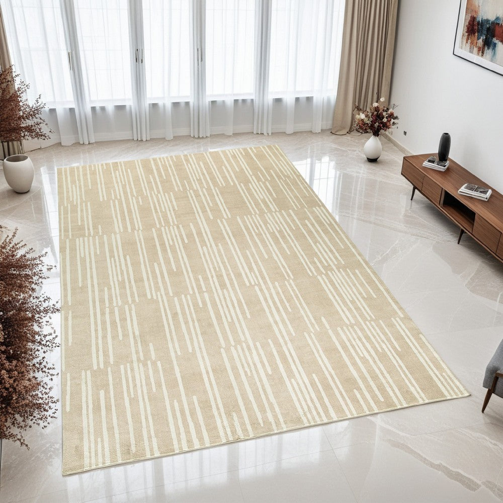 Ashley Stebin 8 x 10 Area Rug, Shag Style Cream Polyester Washable