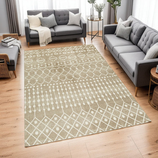 Ashley Bunny 8 x 10 Area Rug, Low Pile Brown Tribal for Busy Area