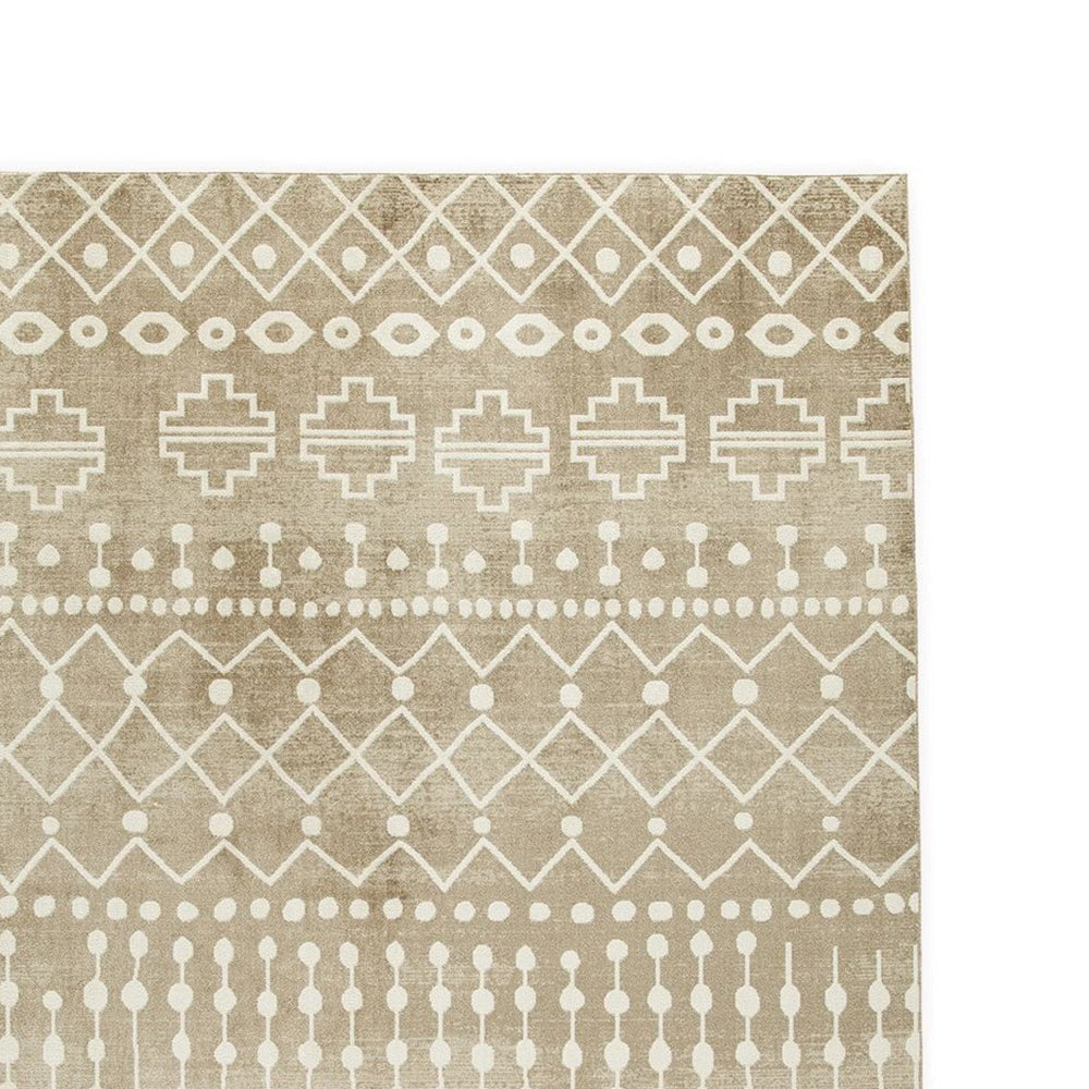 Bunny 5 x 7 Area Rug, Brown Tribal Print, Low Pile Polyester for Busy Area By Casagear Home