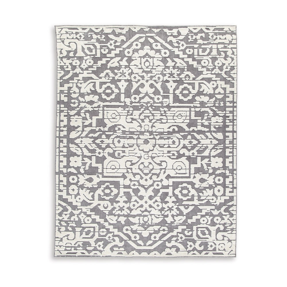Fabiola 8 x 10 Area Rug, Washable Polyester Distressed Gray Ivory By Casagear Home