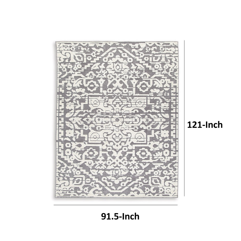 Fabiola 8 x 10 Area Rug, Washable Polyester Distressed Gray Ivory By Casagear Home