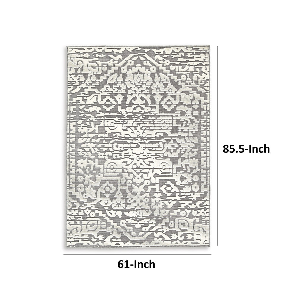 Fabiola 5 x 7 Area Rug, Washable Polyester Distressed Gray Ivory By Casagear Home