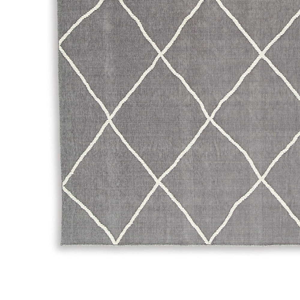 Doel 8 x 10 Area Rug, Soft Pile Polyester, Washable, Gray and Ivory By Casagear Home