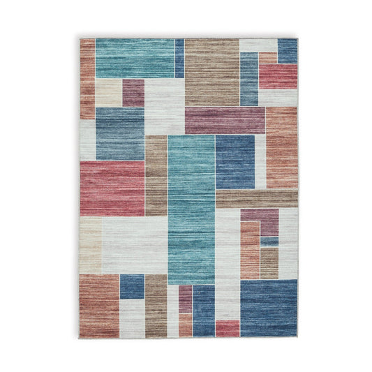 Nami 5 x 7 Area Rug, Multicolored Geometric Design, Polyester Cotton Blend By Casagear Home