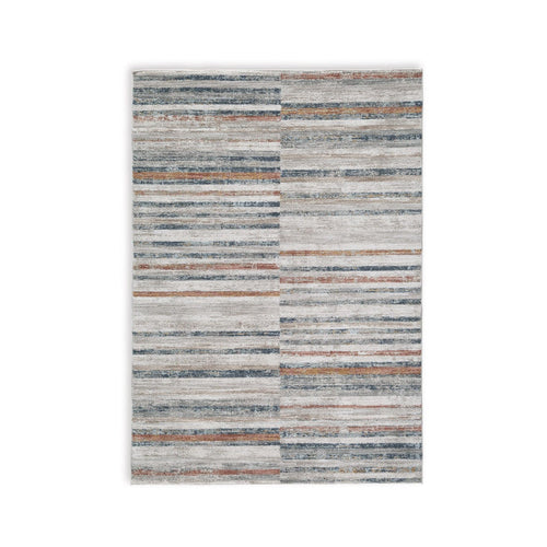 Ashley Kimya 8 x 10 Area Rug, Striped Polyester, Cotton, Ivory Blue
