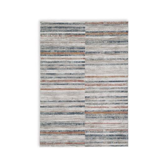 Ashley Kimya 8 x 10 Area Rug, Striped Polyester, Cotton, Ivory Blue