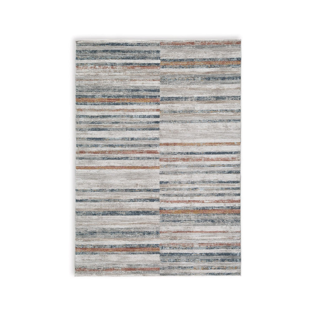Ashley Kimya 8 x 10 Area Rug, Striped Polyester, Cotton, Ivory Blue