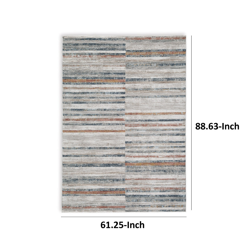 Kimya 5 x 7 Area Rug, Stripe Design, Polyester, Cotton Backing, Gray Blue By Casagear Home