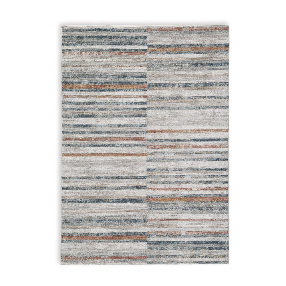 Kimya 5 x 7 Area Rug, Stripe Design, Polyester, Cotton Backing, Gray Blue By Casagear Home