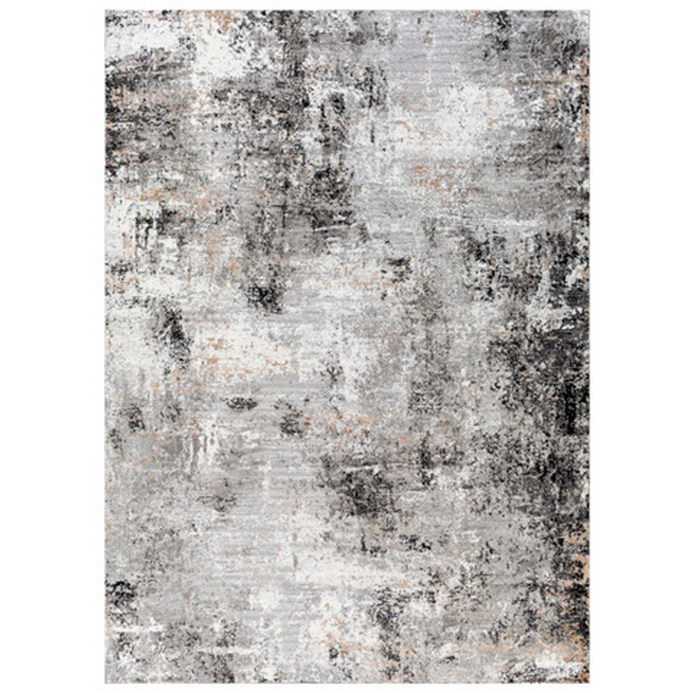 Ley 5 x 7 Area Rug, Abstract Pattern, Polyester, Jute, Black Gray White By Casagear Home