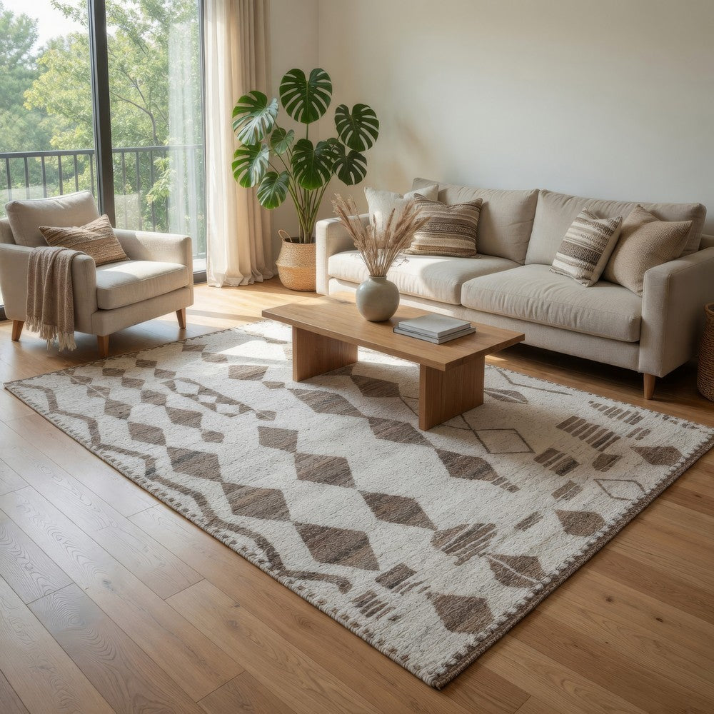Ashley Betty 10 x 14 Area Rug, Geometric Pattern Brown Polyester