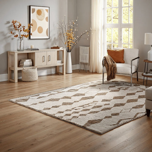 Ashley Betty 8 x 10 Area Rug, Geometric Pattern Brown Polyester