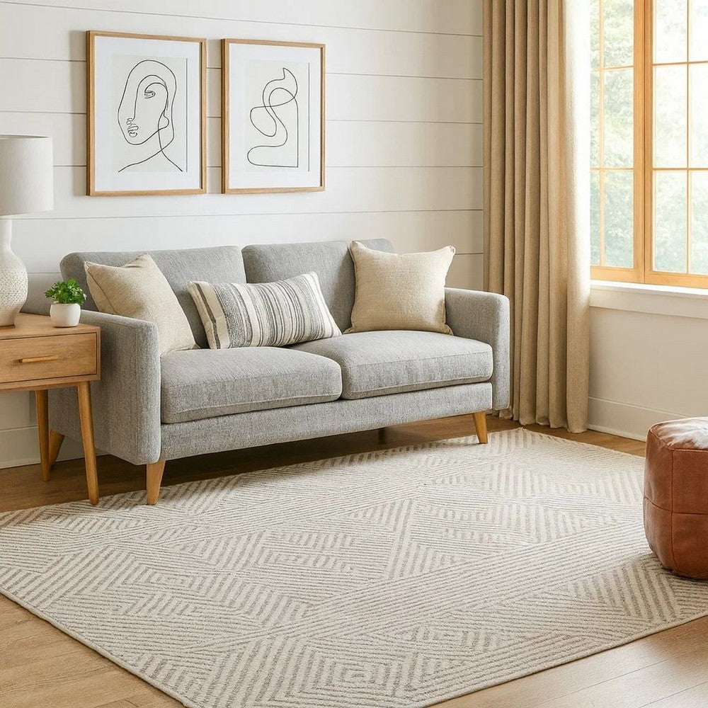 Ashley Glam 8 x 10 Area Rug, Patterned Tufted Gray White, Wool