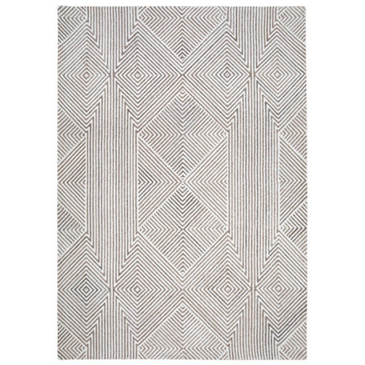 Glam 5 x 7 Area Rug, Geometric Pattern, Tufted Gray White Polyester, Wool By Casagear Home
