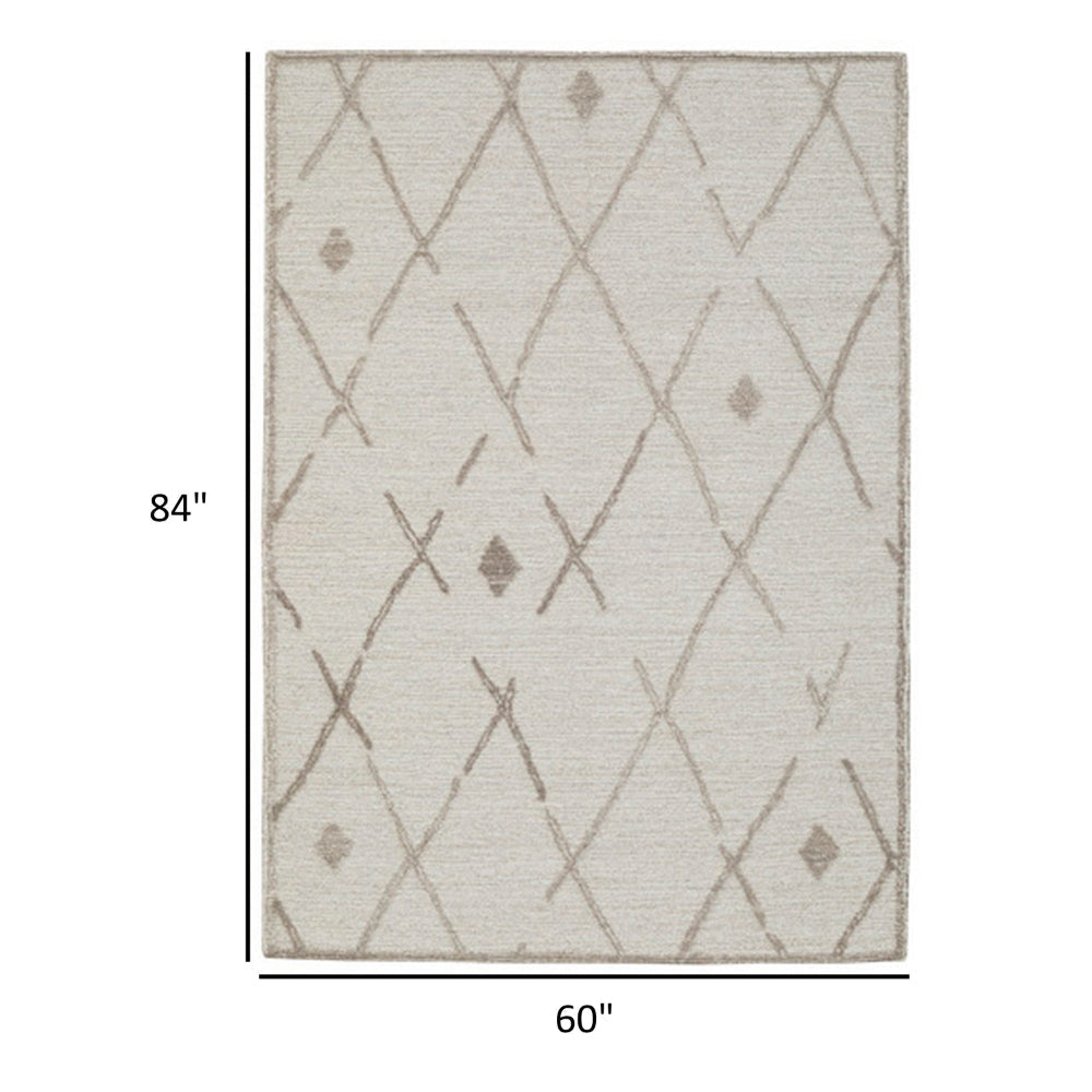 Hima 5 x 7 Area Rug, Geometric Pattern, Hand Tufted Gray Wool Cotton Back By Casagear Home