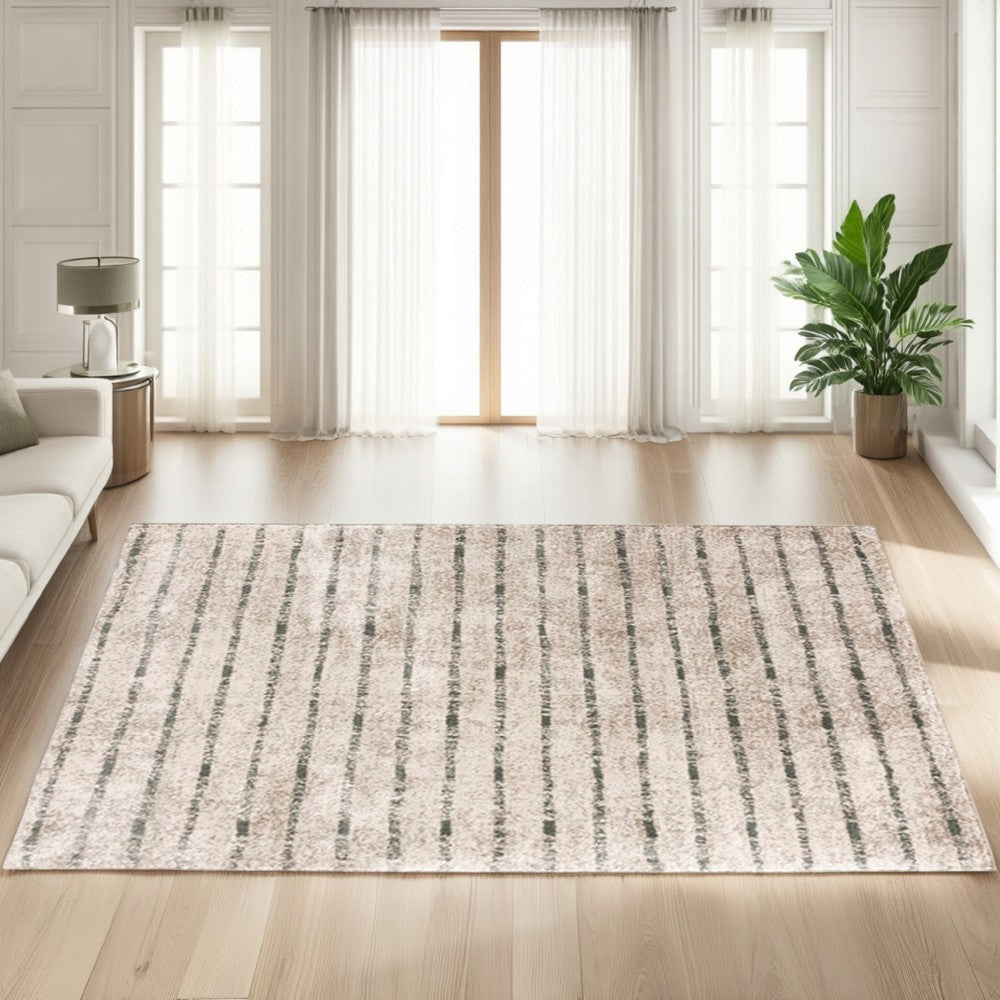 Ashley Bony 8 x 10 Area Rug, Stripe Design Cream and Sage Soft Pile