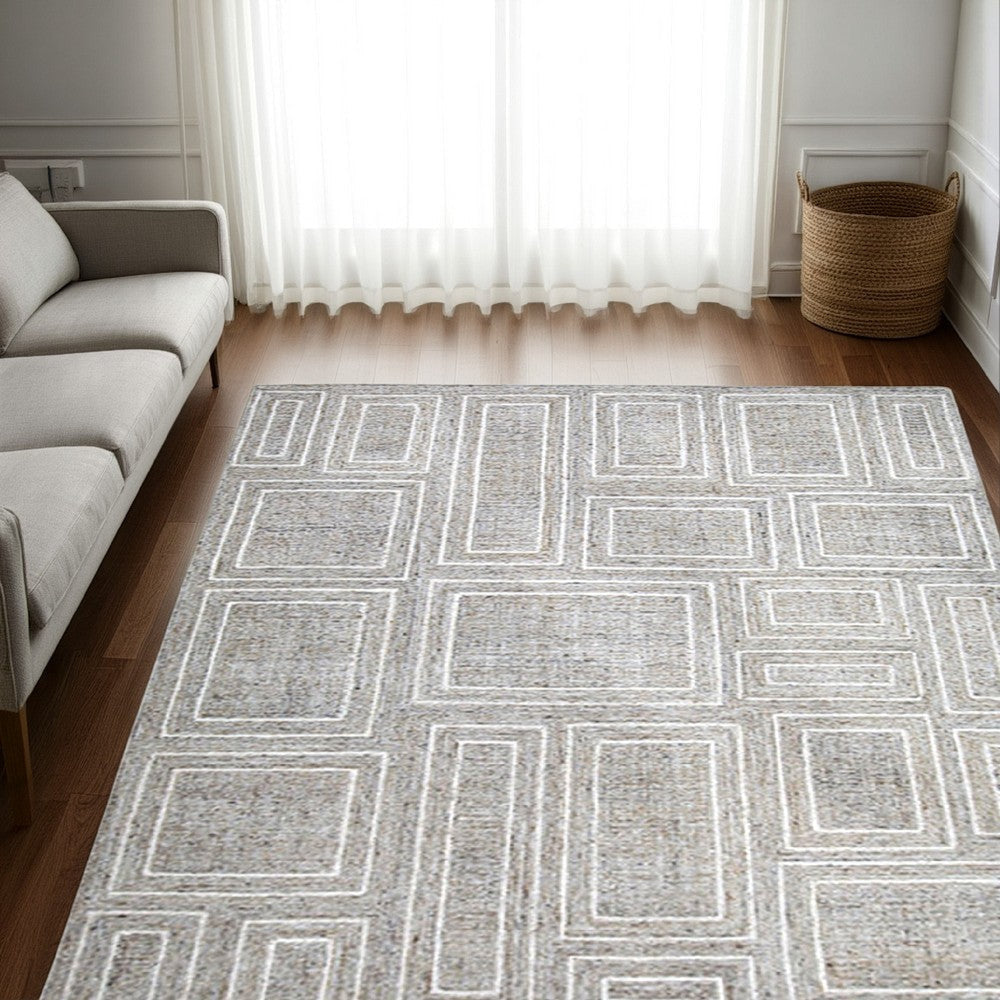Ashley Bora 10 x 14 Area Rug, Geometric, Polyester Wool Gray White