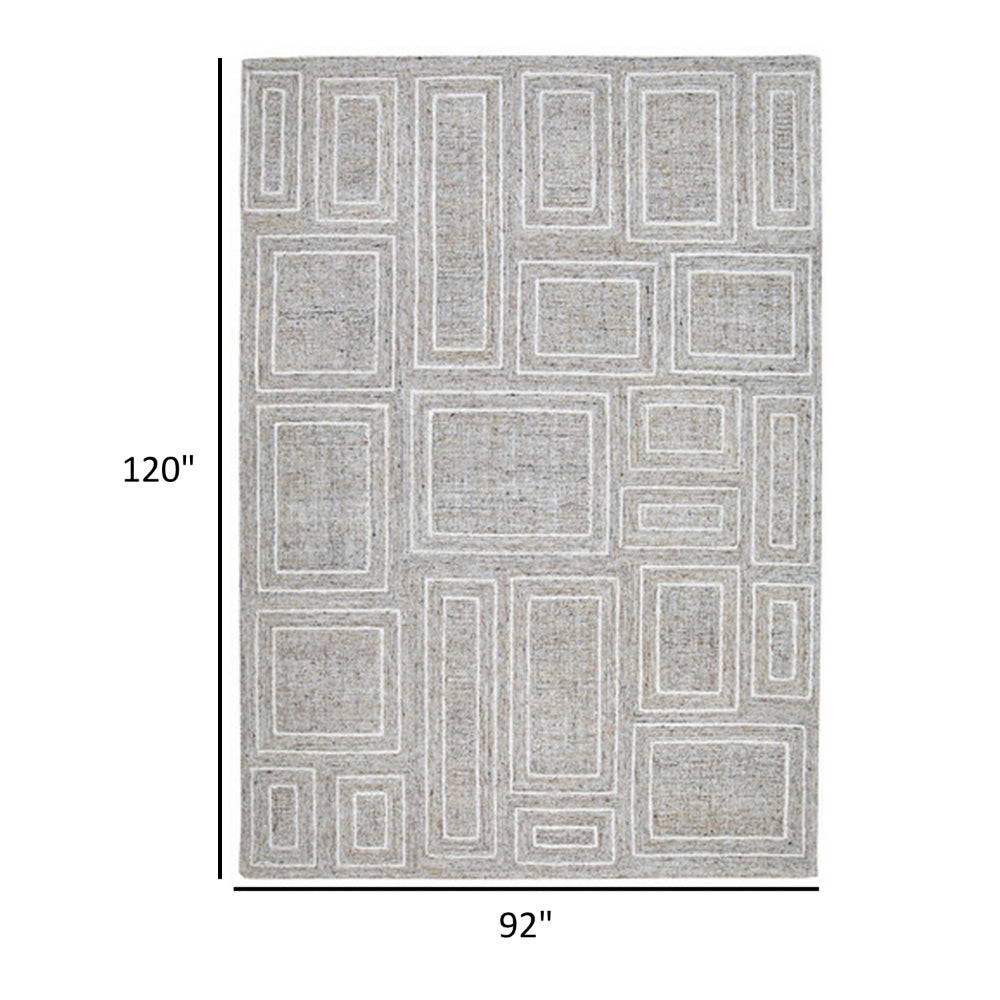 Bora 8 x 10 Area Rug, Geometric Pattern, Polyester Gray White Wool, Cotton By Casagear Home