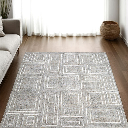 Ashley Bora 8 x 10 Area Rug, Geometric, Polyester Gray White Wool