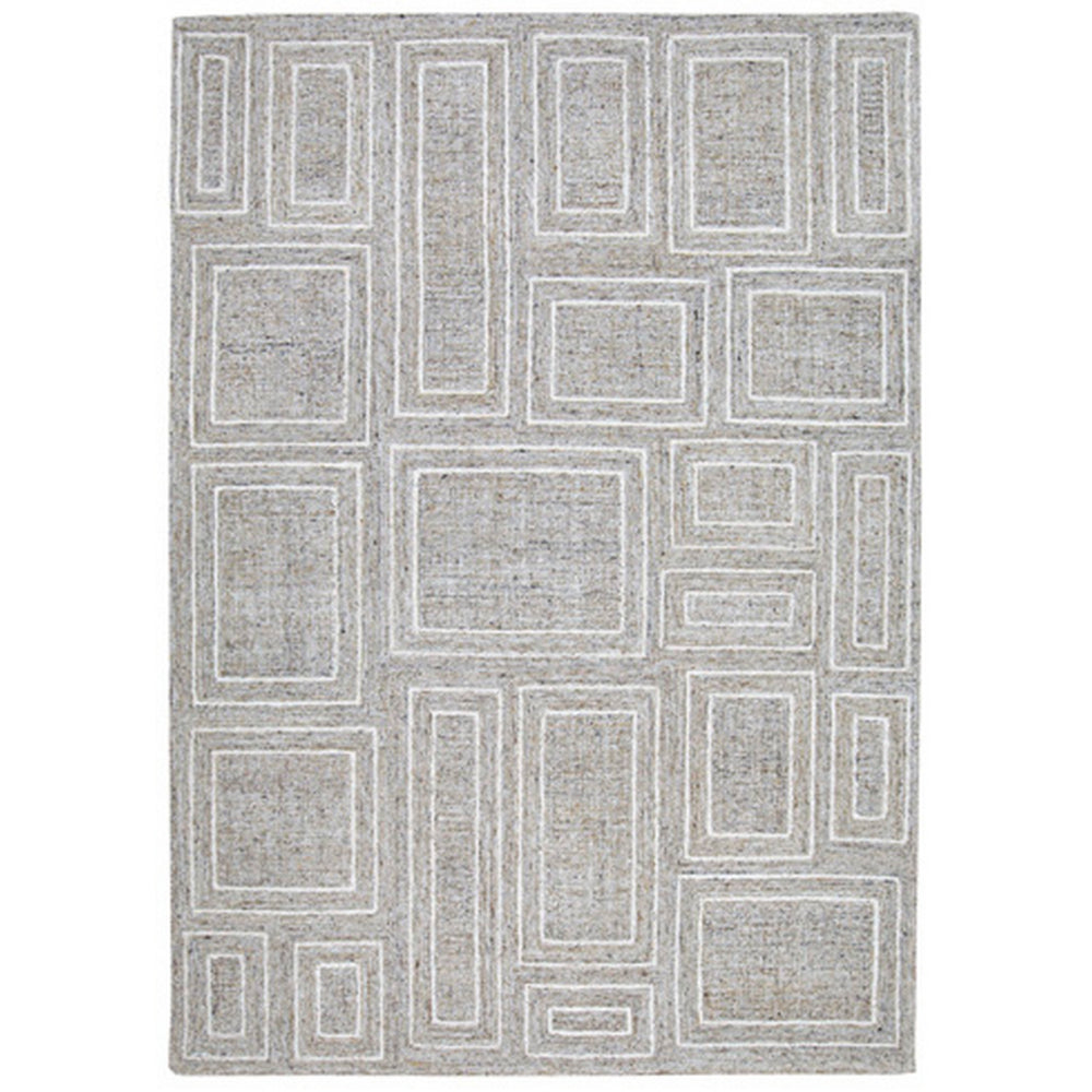 Bora 8 x 10 Area Rug, Geometric Pattern, Polyester Gray White Wool, Cotton By Casagear Home